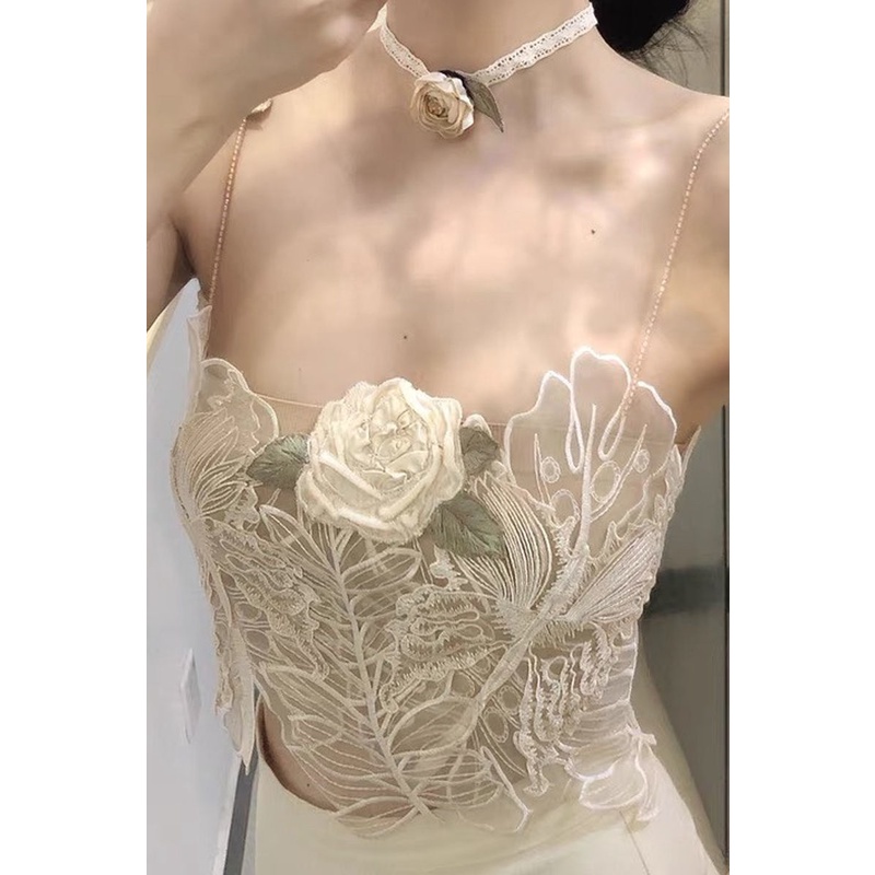 Áo Hai Dây Phối Ren Thêu Hoa Quyến Rũ Thời Trang Mùa Hè 2022