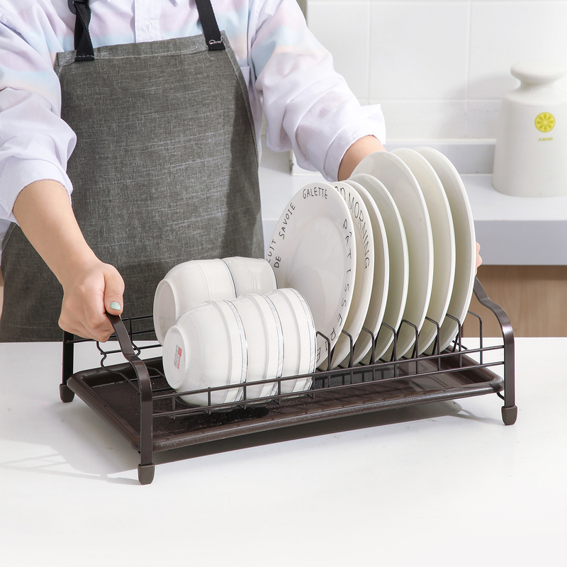 Kệ JUJIAJIA Hai Lớp Làm Từ Sắt Đựng Ráo Chén Dĩa Có Khay Hứng Nước