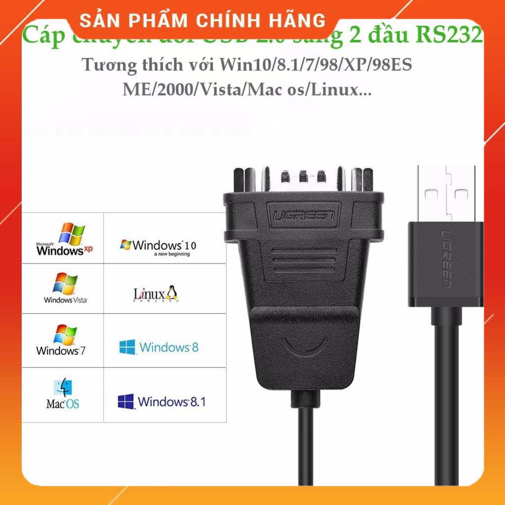 Cáp chuyển đổi USB 2.0 sang 2 đầu COM RS232 đực chuẩn DB9 dài 1.5m UGREEN 30769 dailyphukien