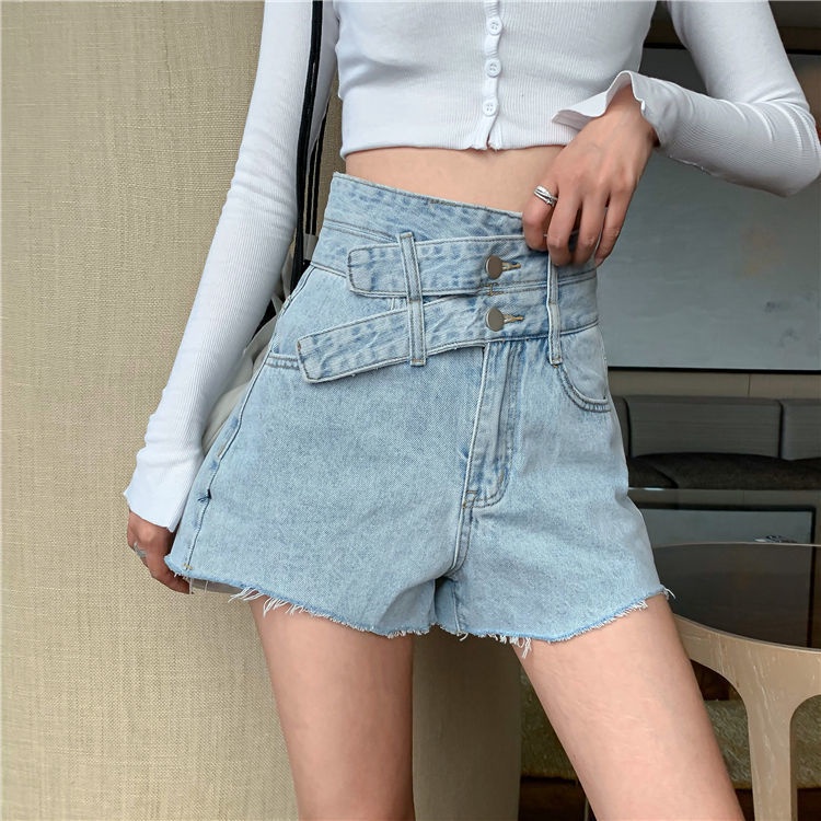 Quần Short Denim Lưng Cao Ống Rộng Thời Trang Mùa Hè Plus Size Cho Nữ 2022