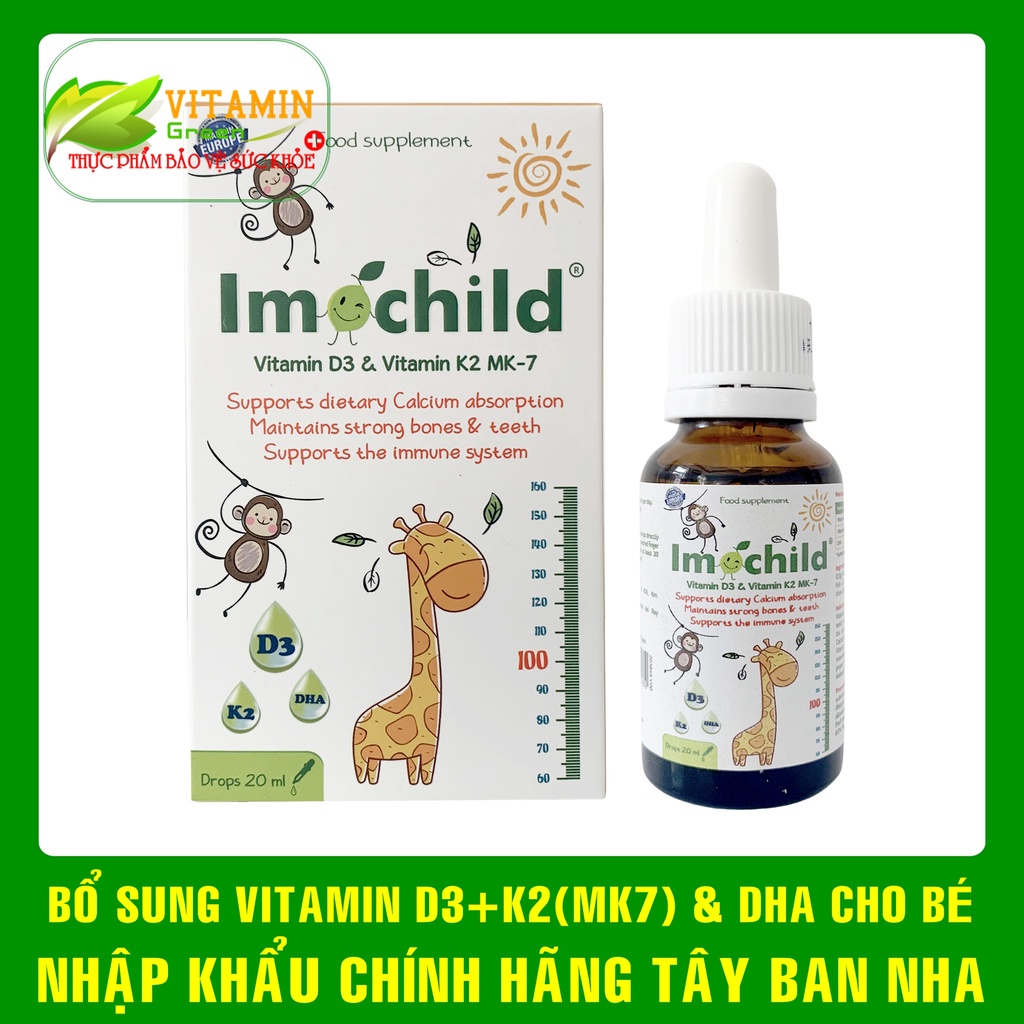 Imochild bổ sung Vitamin D3 K2 DHA giúp bé cao lớn thông minh | Nhập khẩu chính hãng Tây ban Nha