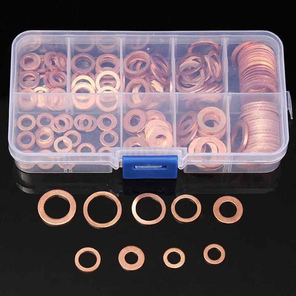 Bộ 200 cái vòng đệm phẳng bằng đồng nhiều cỡ khác nhau