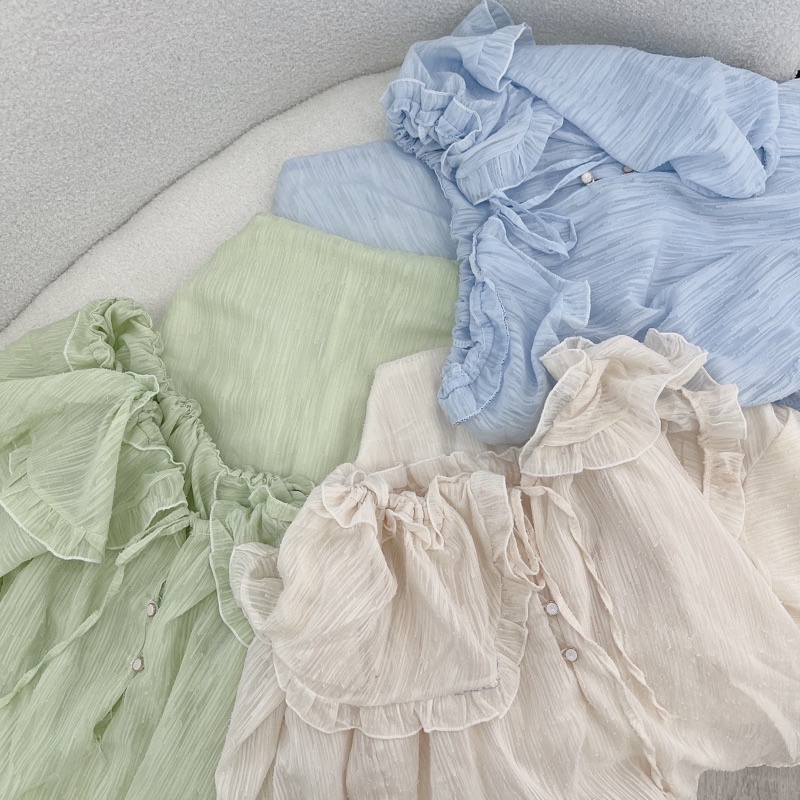 SET ÁO VOAN RỚT VAI TAY BO + CHÂN VÁY 3 MÀU