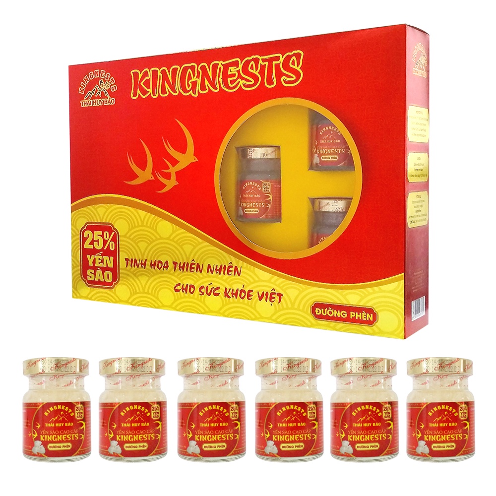 Hộp 6 Hũ Nước Yến Cao Cấp Đường Phèn 25% Kingnest