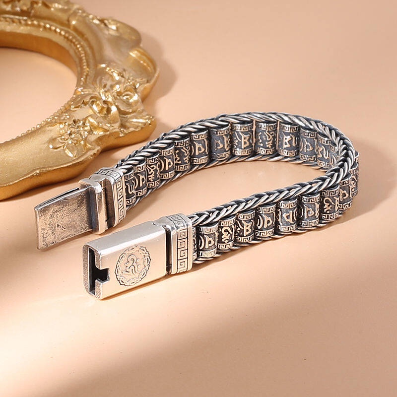 Plun -Vòng tay kinh luân Tây Tạng Vòng tay kinh thánh tiếng Phạn Quả cầu xoay được truyền cảm hứng cho sự giàu có và thành công cho bạn. Vòng tay may mắn