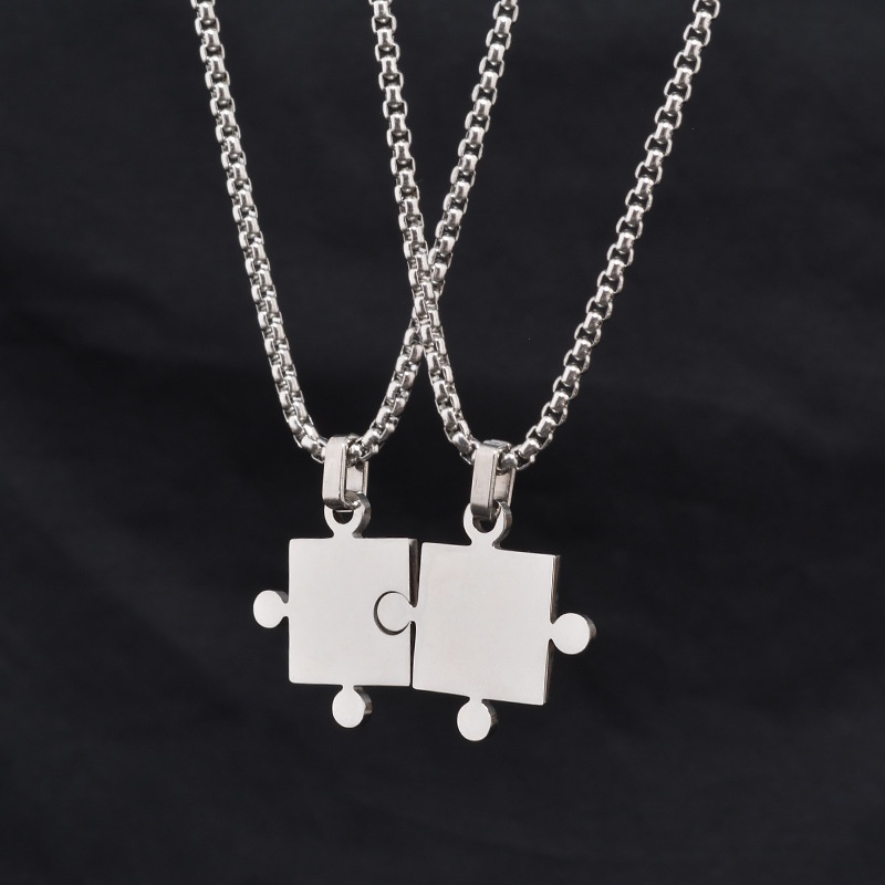 Dây Chuyền Mặt Khối Khảm 2 Trong 1 Không Phai Màu Phong Cách hip hop Cá Tính Cho Cặp Đôi Nam Và Nữ