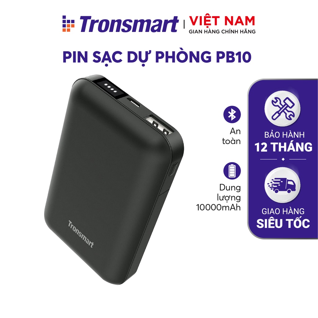 Sạc dự phòng 10000mAh Tronsmart PB10 Sạc nhanh Led hiển thị PIN - Hàng chính hãng - Bảo hành 12 tháng