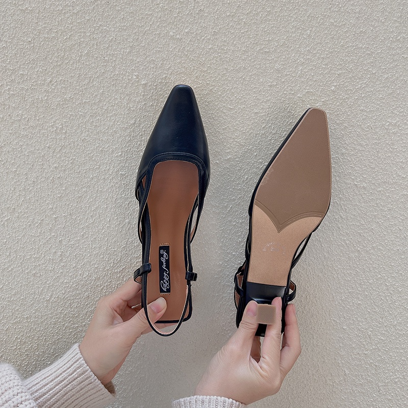 Giày xăng đan cao gót mũi nhọn của phụ nữ gót nhỏ vintage hở gót phong cách của Pháp