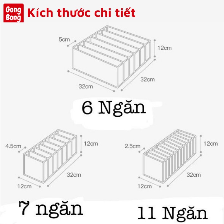 SET 3 Túi vải đựng đồ lót tất vớ cá nhân nhiều ngăn tiện gọn dễ tìm khay xếp chia ô đựng đồ để tủ quần áo