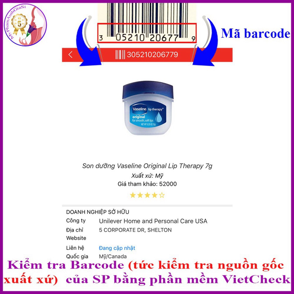 Son Dưỡng Môi VASELINE Hương Ca Cao - Original - Vani - Rosy Lips 7G USA