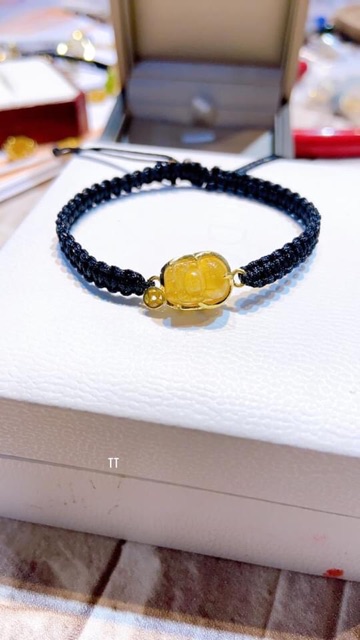 Tỳ hưu thiên Lộc ( tourmaline) hút tài Lộc bọc vàng 10kara Tết dây đeo tay