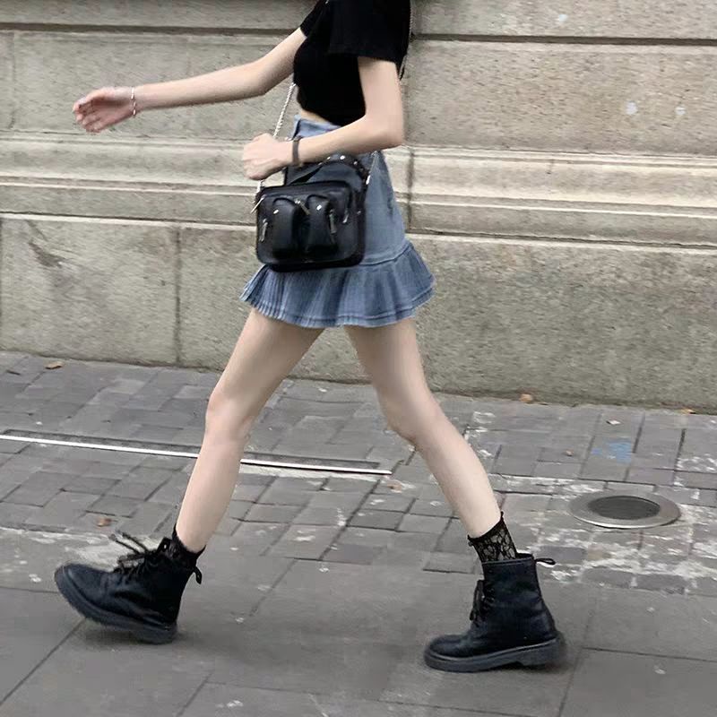 Chân váy jean lưng cao phong cách Hàn Quốc cho nữ