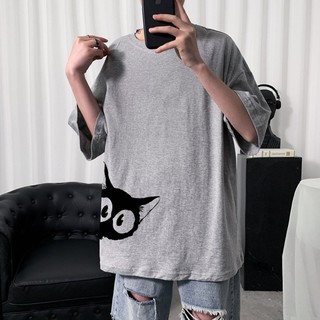 Áo Thun Tay Lỡ In Nhiệt Mèo Lấp Ló form Unisex nam nữ phong cách Ulzzang - ATIN12 -hungnt