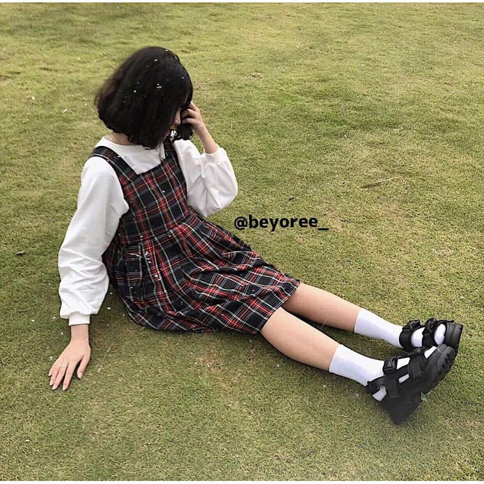 [SIÊU HOT Set Váy Yếm BaByDoll Kẻ , Bộ Váy Yếm Kèm Áo Thun Tay Bồng Dài Tay thời trang Ulzzang, bền , đẹp , tôn dáng.