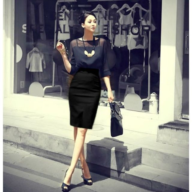 CHÂN VÁY BÚT CHÌ ÔM DÀI QUA GỐI SẼ TÀ SAU LƯNG DÂY KÉO KÈM TÚI THU ĐÔNG GIÁ RẺ