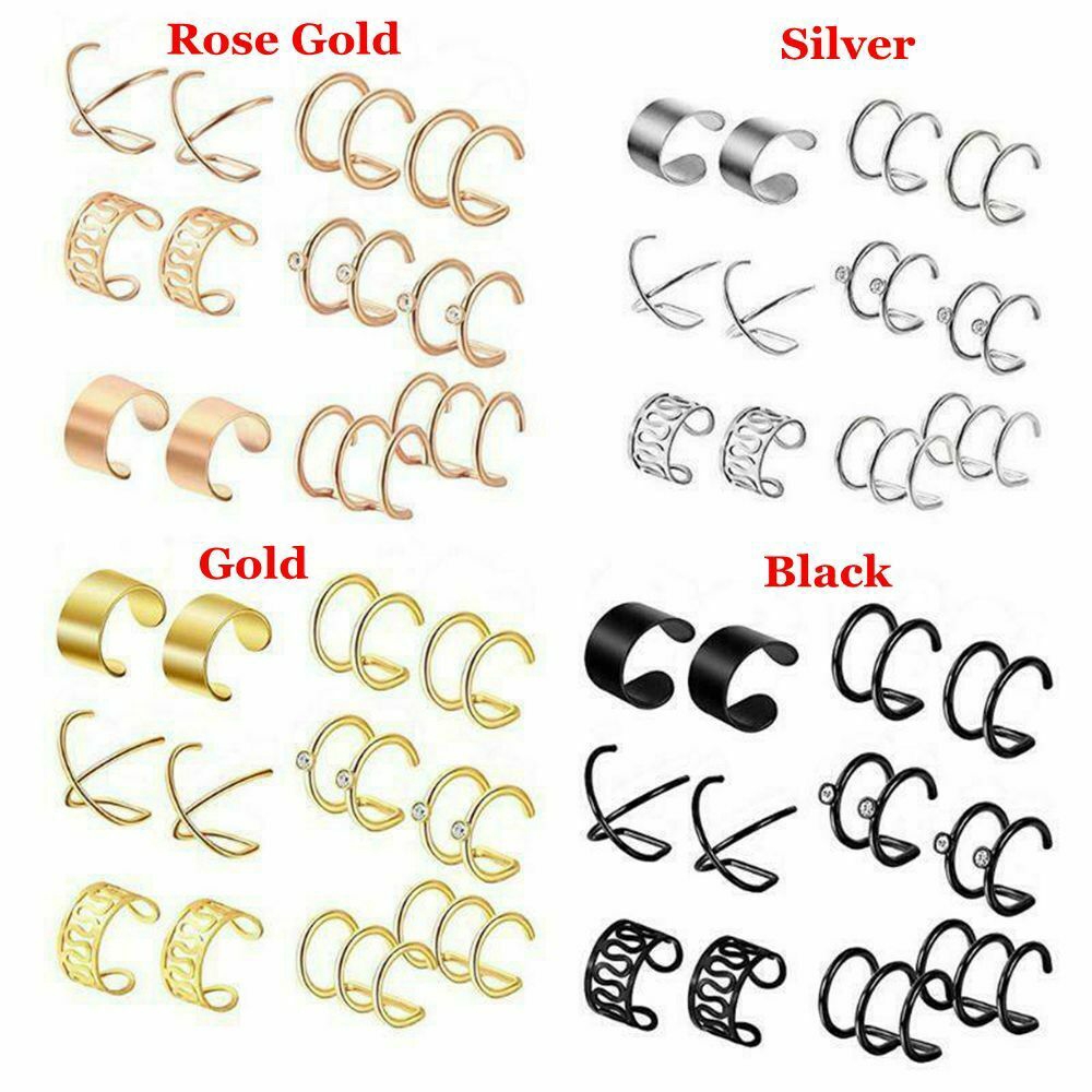 Set 6 khuyên tai kẹp sụn không xỏ lỗ kim loại thời trang cá tính cho nữ