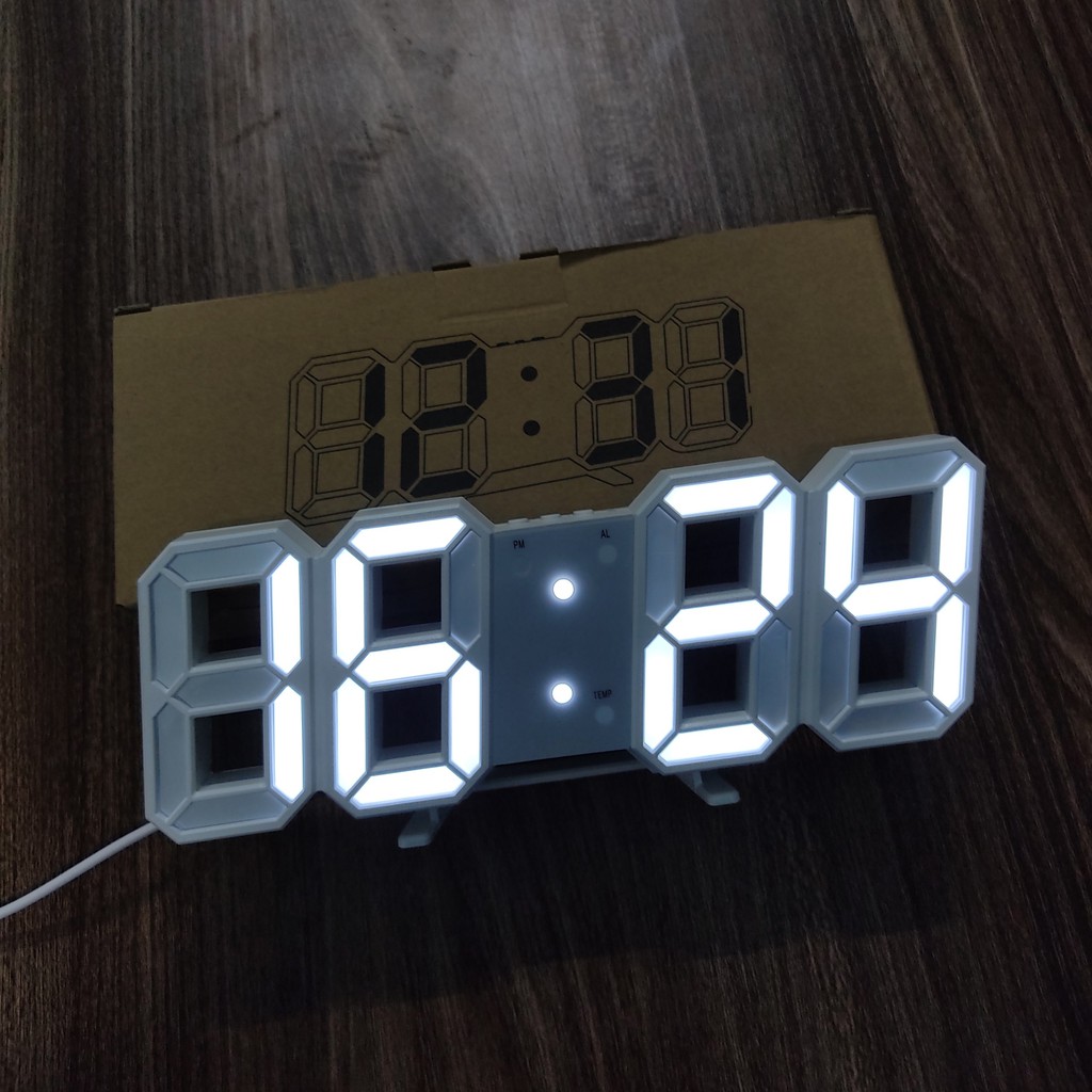 Đồng Hồ LED 3D Treo Tường Hoặc Để Bàn Smart Clock Phiên Bản Màu Trắng.