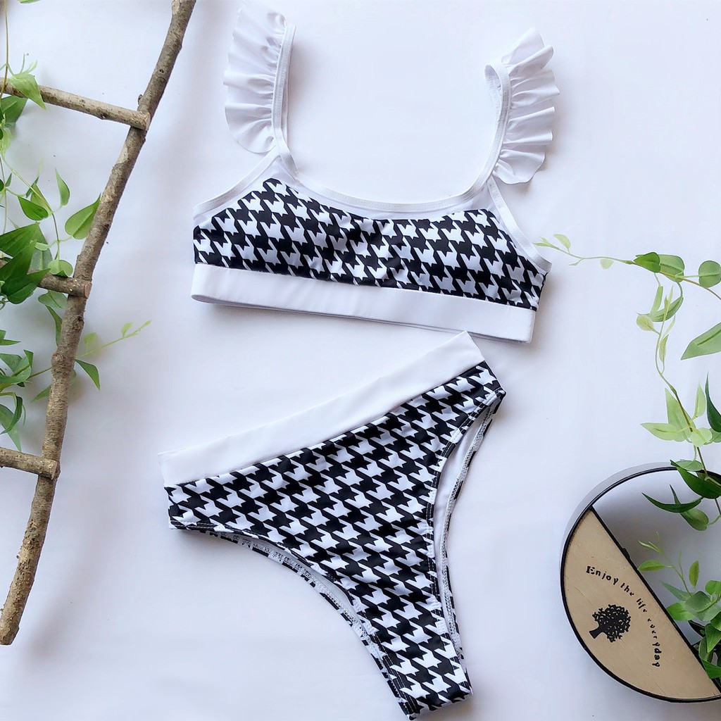 Bộ Bikini Tay Cánh Tiên Họa Tiết Kẻ Ô F26 | BigBuy360 - bigbuy360.vn