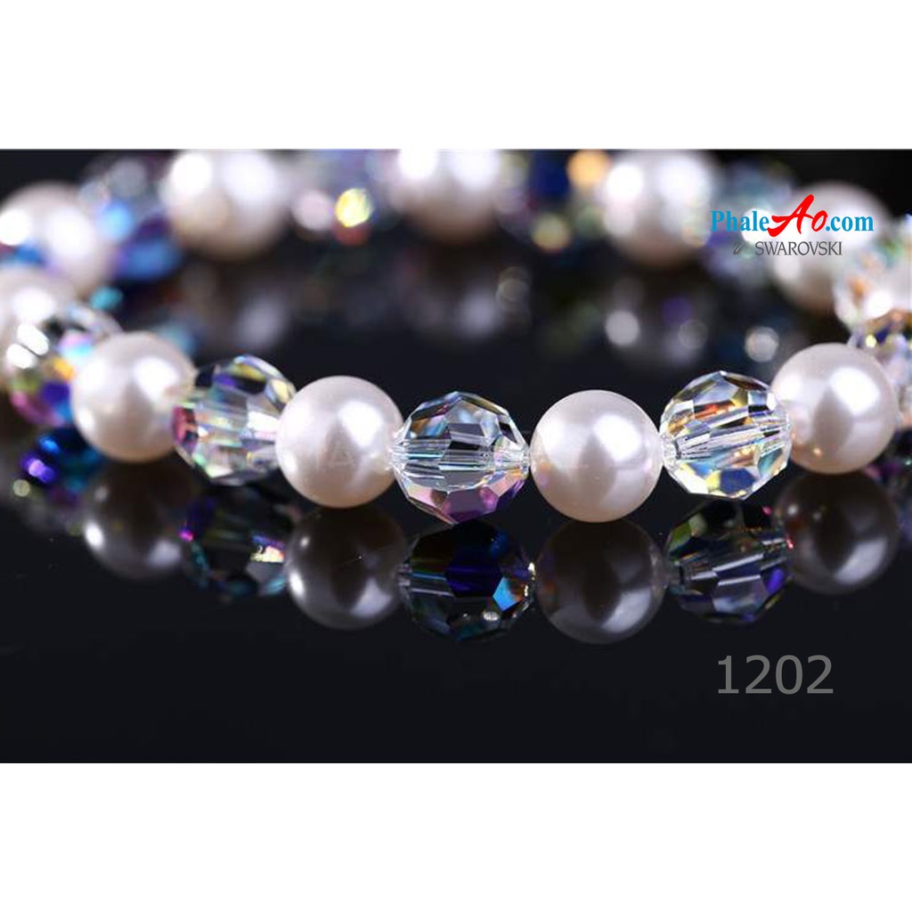 Vòng tay pha lê Swarovski hat tròn crystal bead 5000 phối với ngoc trai pearl 5810