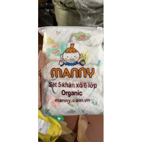 Sét 5 Khăn mặt, khăn sữa nhăn 6 lớp manny cao cấp