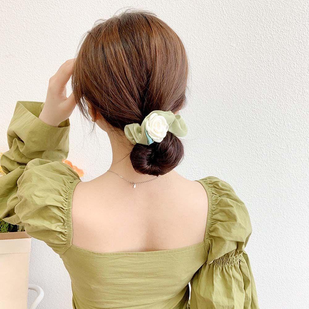 NICKOLAS Dây Buộc Tóc Màu Xanh Lá Cỡ Lớn Họa Tiết Hoa Xinh Xắn Thời Trang Mùa Hè Cho Nữ