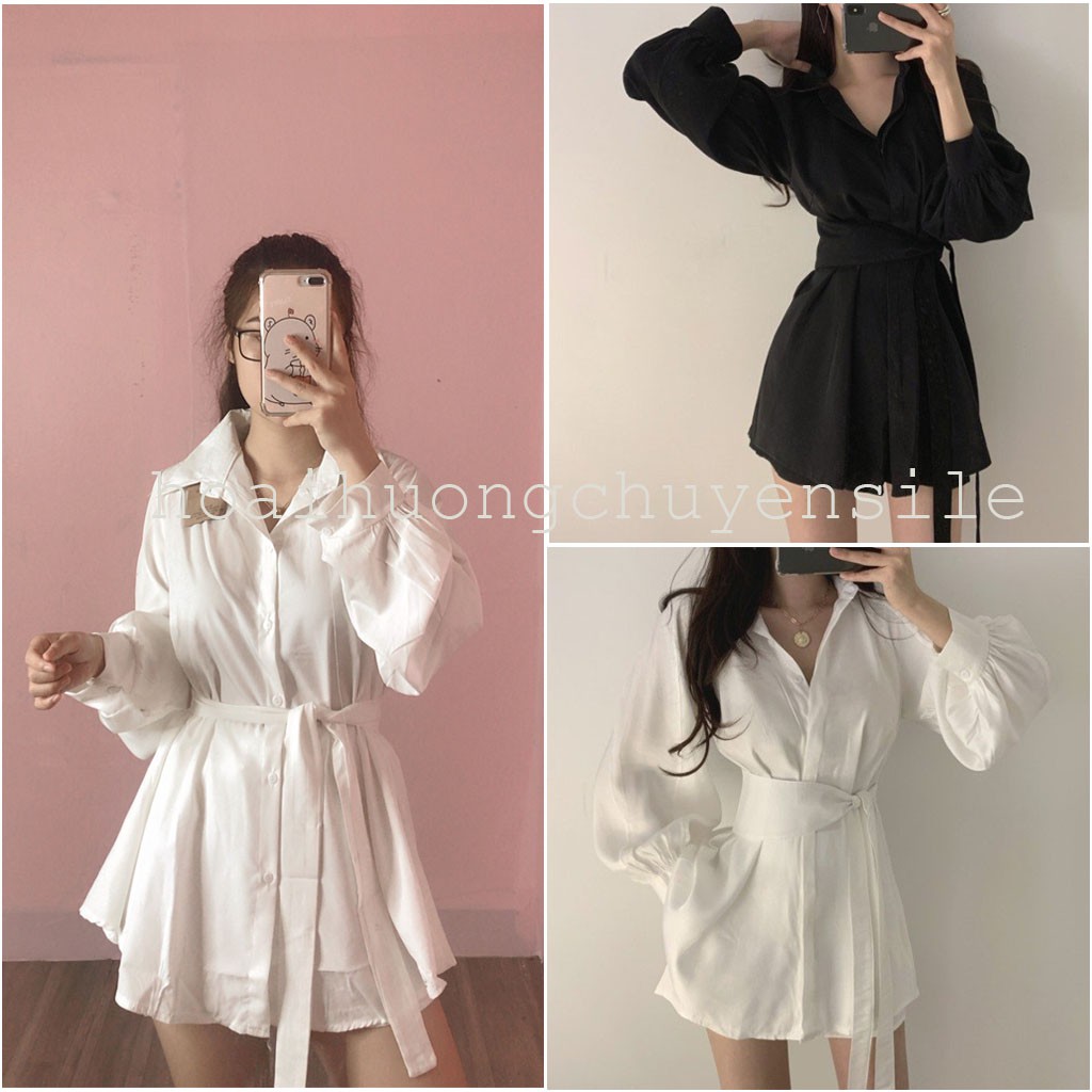 Set váy áo tiểu thư 3 món ảnh thật váy sơ mi dáng suông ulzzang + quần đùi kèm đai phối tay bồng nhẹ nhàng cá tính