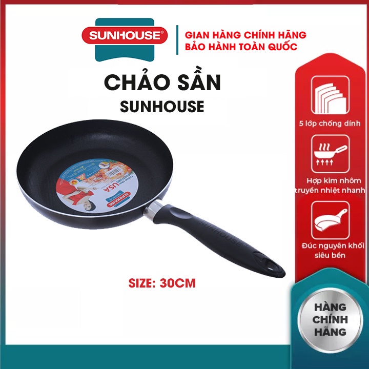 Chảo chống dính SUNHOUSE 18 24 30 CM sần hàng chính hãng bảo hành toàn quốc