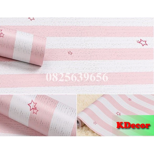 GIẤY DÁN TƯỜNG SỌC NGÔI SAO (CÓ 2 MÀU HỒNG- XANH) có sao sẵn keo khổ dài 10m rộng 45cm