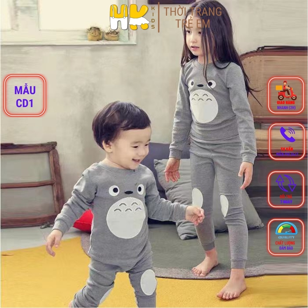 Bộ dài tay cho bé từ 2 đến 10 tuổi, mẫu cặp đôi cho bé trai và gái, chất COTTON dày dặn co giãn, giữ ấm tốt - HK KIDS