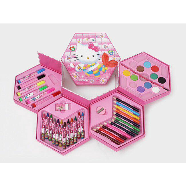 Hộp bút chì màu 4 tầng mở xoay sáng tạo 46 chi tiết cho cả bé trai và bé gái