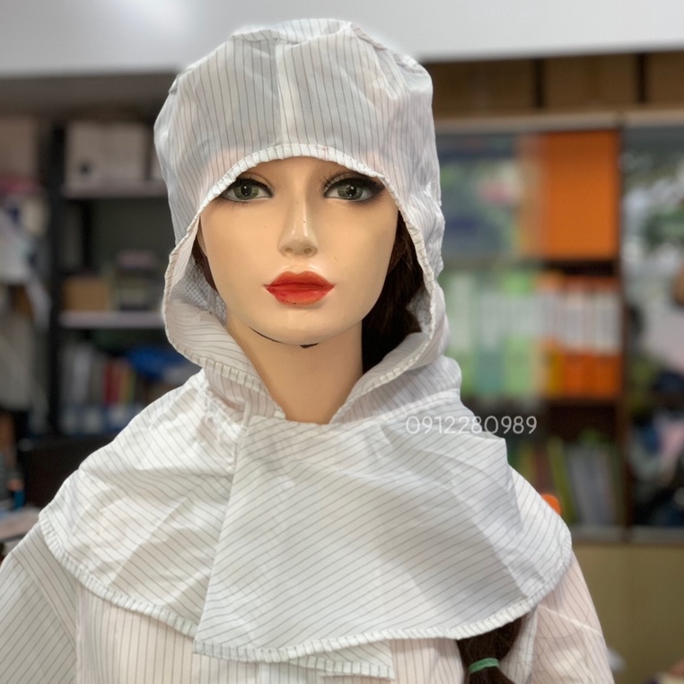 Nón trùm phòng sạch chống tĩnh điện màu trắng _ Hình chụp thật