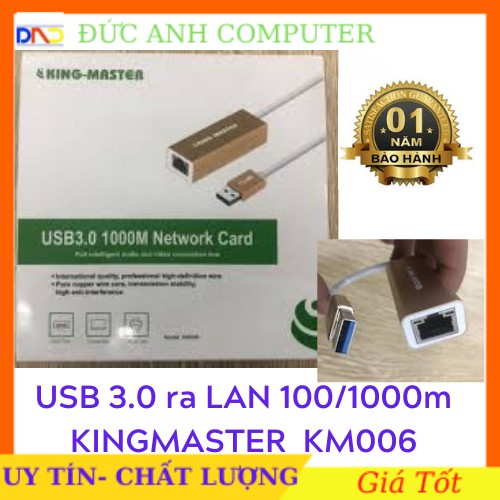 USB Ra Lan KINGMASTER KM 006 -Cổng Chuyển  USB 3.0 SANG LAN RJ45 100/1000 - Bảo Hành 12 Tháng