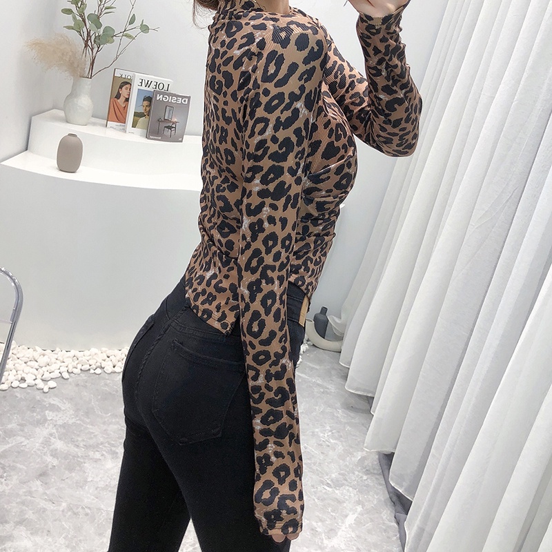 Áo thun tay dài họa tiết da báo thời trang mùa thu dễ phối đồ