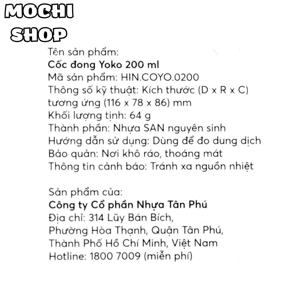 Cốc Đong YOKO Inochi, Ca Ly Đong Định Lượng Có Vạch Chia Dùng Trong Pha Chế, Nấu Ăn