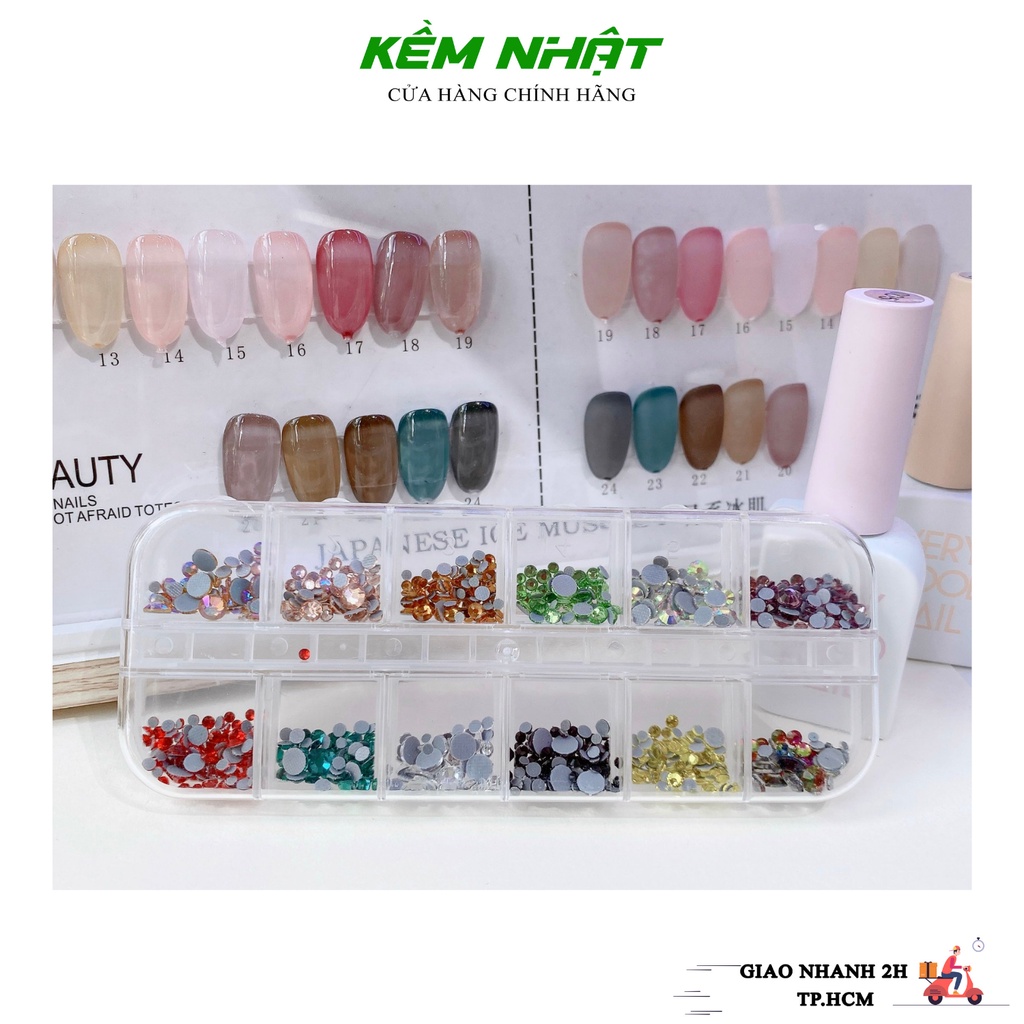Khay Đá Chân Keo Lưới Mix Size, Mix 12 Màu - Đính Móng, Trang Trí Móng