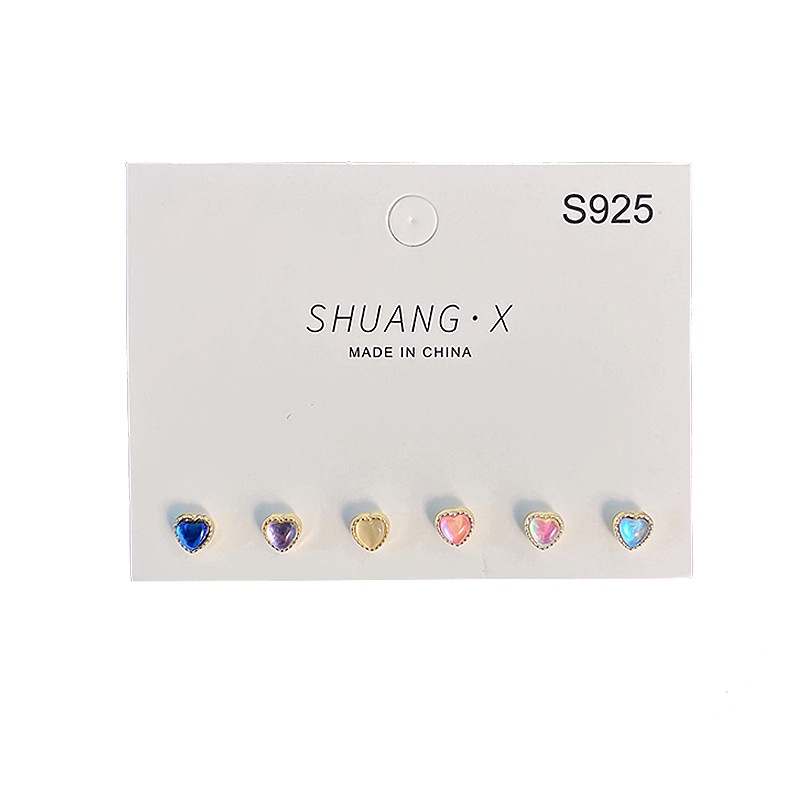Khuyên Tai Hình Trái Tim Đính Đá Opal Nhiều Màu Phong Cách Hàn Quốc Cho Nữ