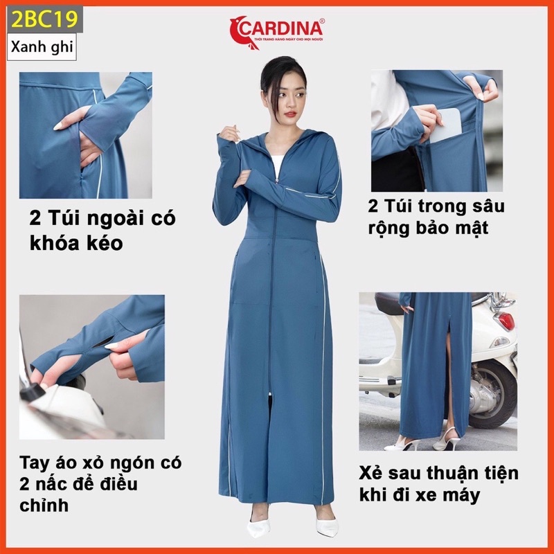 Áo chống nắng nữ dài 2 lớp Cardona chất thun lạnh Nhật cao cấp có lưới tản nhiệt viền thể thao chống tia.