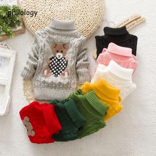 Áo len cổ lọ hình gấu teddy cho bé trai và bé gái
