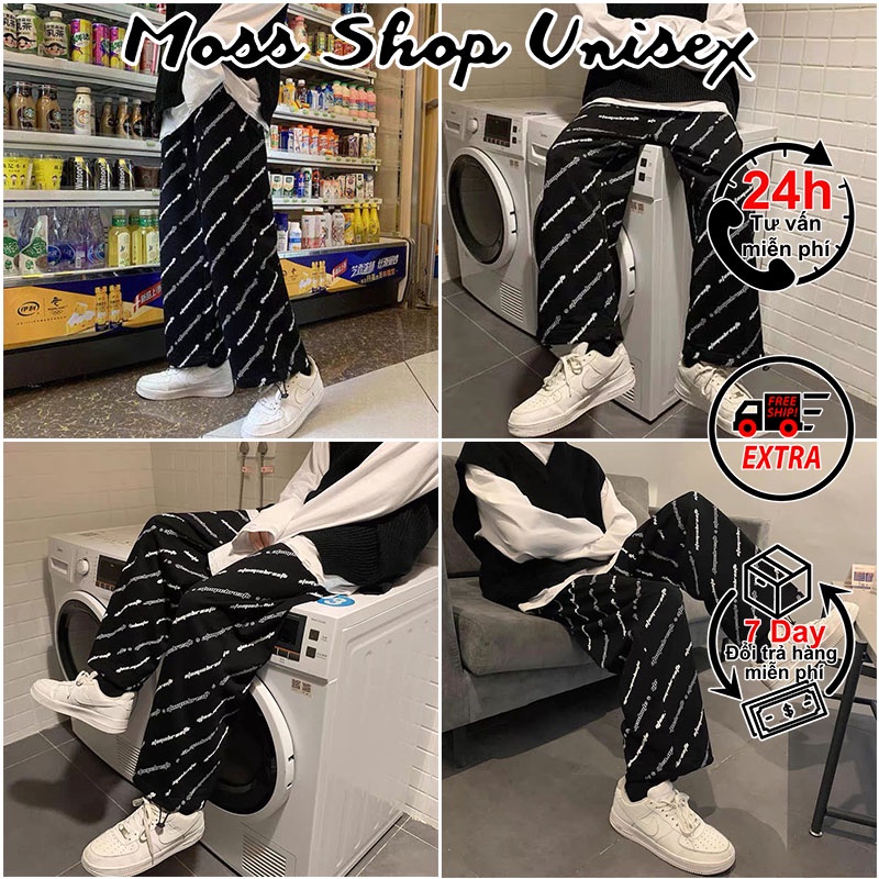 Quần jogger Chữ Chéo In Kín dây rút gấu điều chỉnh MOSSSHOP - Quần bom rút gấu 2 trong 1 chất nỉ đanh dày form rộng 65kg