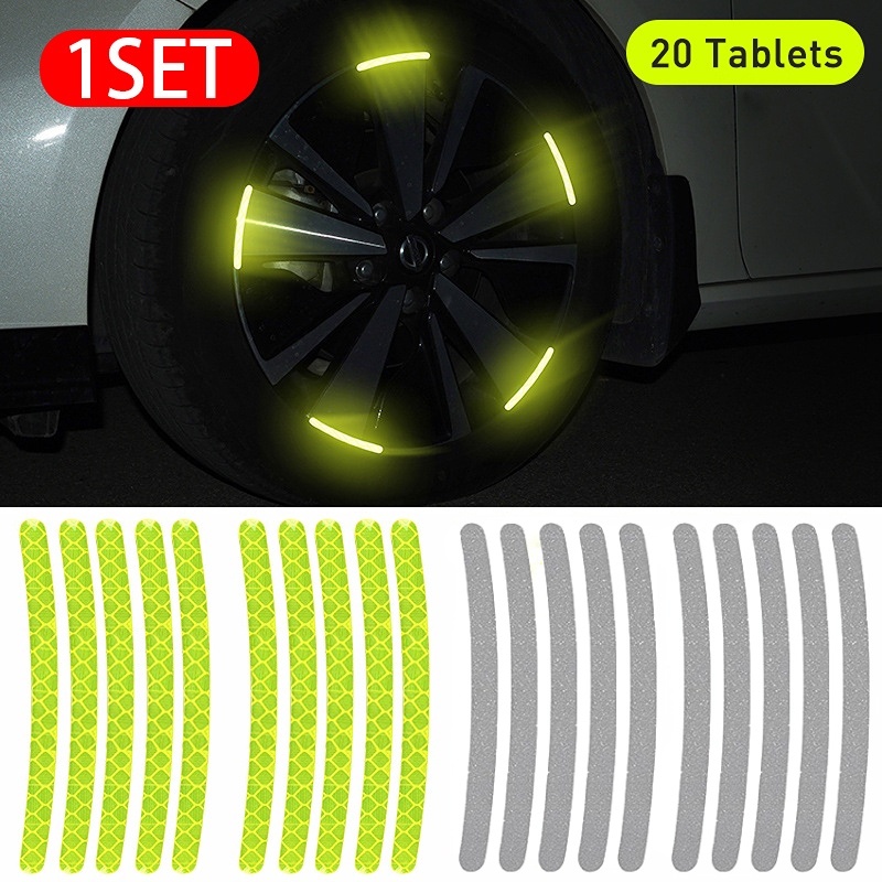 Bộ 20 Miếng Dán Phản Quang Họa Tiết Kẻ Sọc Trang Trí Vành Bánh Xe Hơi/Mô Tô
