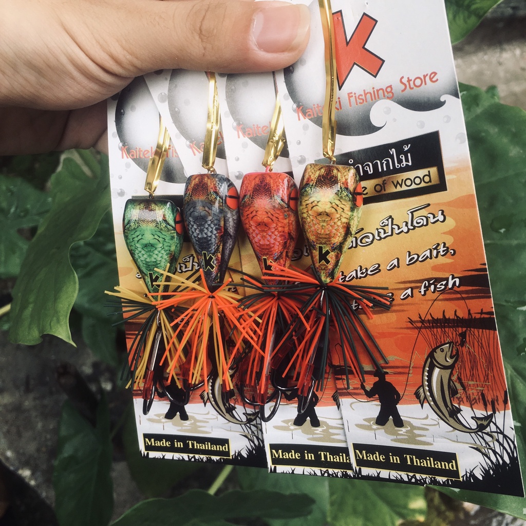 Mồi câu lure nhái nhảy gỗ có chống vướng sơn 3D đầu rắn Phukiencaulure25 Nhái nhảy gỗ đầu rắn hàng chuẩn thái lan