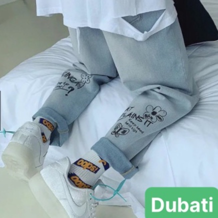 QUẦN BAGGY JEAN NAM ỐNG RỘNG CHẤT BÒ XANH THÊU CHÂN SAU THOÁNG MÁT, CO GIÃN DB 0566- DUBATI FASHION