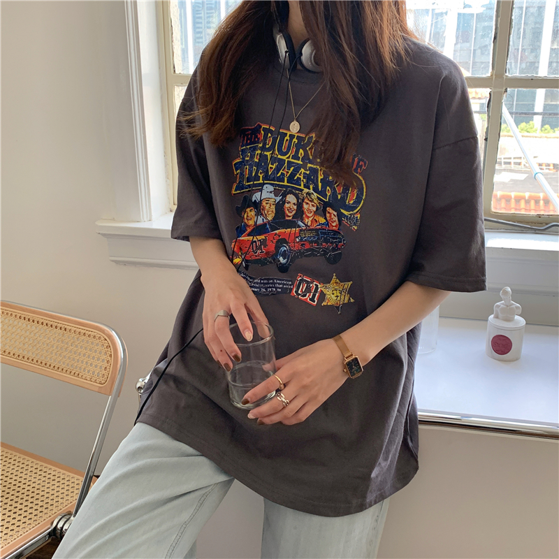 Áo thun nữ SUXI ngắn tay in hình phong cách cổ điển oversize