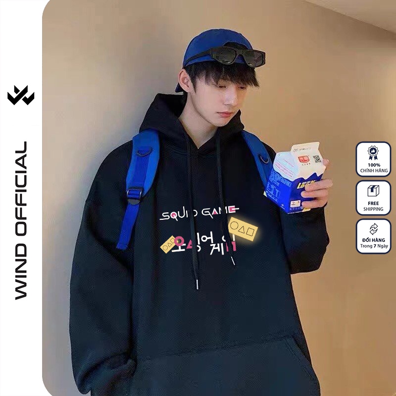 Áo hoodie unisex WIIS form rộng nỉ nam nữ SQUID GAME thời trang thu đông oversize