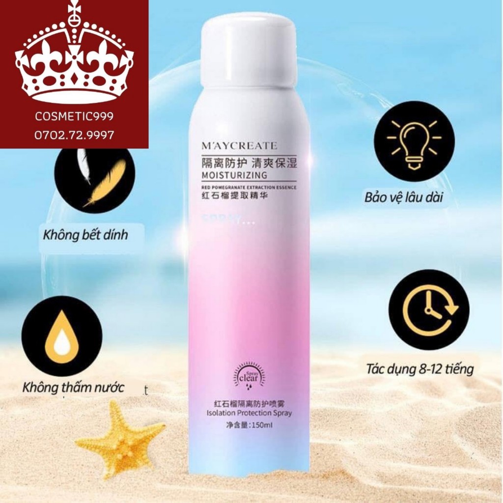 auth 100% xịt chống nắng maycreate 150ml chống nắng cấp ẩm nội địa trung