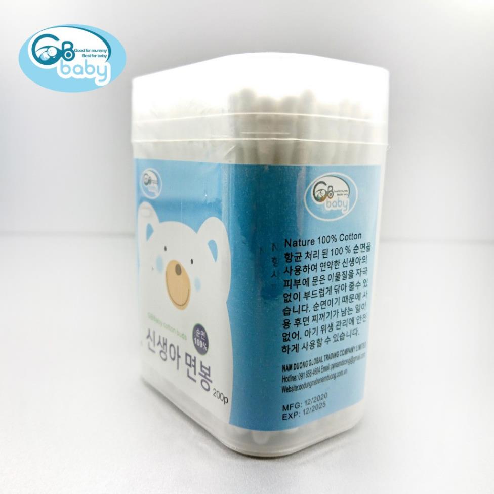 Tăm bông trẻ em đầu dẹt và tròn GB-Baby hộp (200 cái)