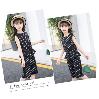 Bộ đồ set cho bé gái chấm bi voan (Xả Kho)