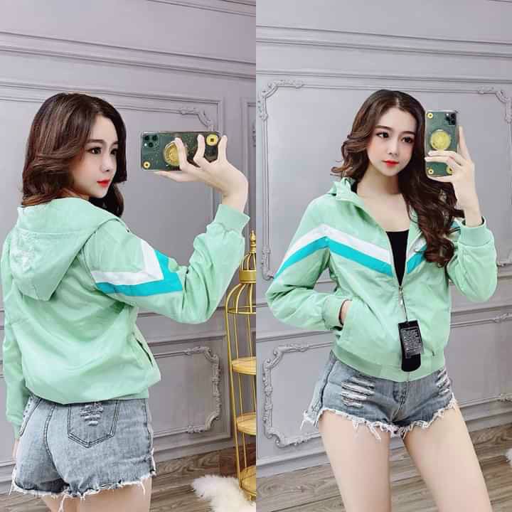 Áo khoác dù nữ 2 lớp chống nắng có nón giá rẻ form ôm eo in chữ Shion - Tulibs KD28