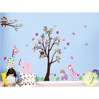 Decal dán tường Vườn thú sắc màu