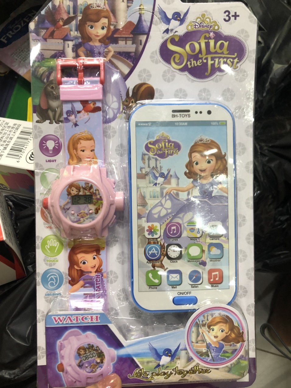 Đồng hồ đeo tay và điện thoại phát nhạc Elsa, các nhân vật hoạt hình - Set đồ chơi cho bé - Time365